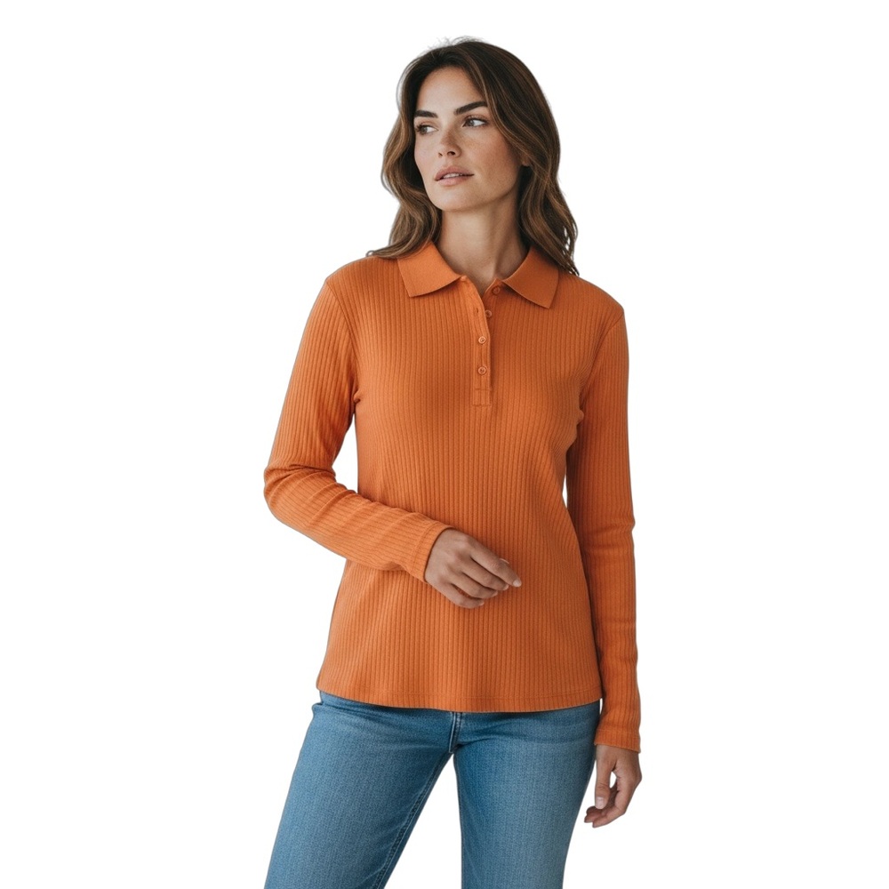 NWT St. John's Bay Long Sleeve 1/4 Button Pumpkin Color Top Size L